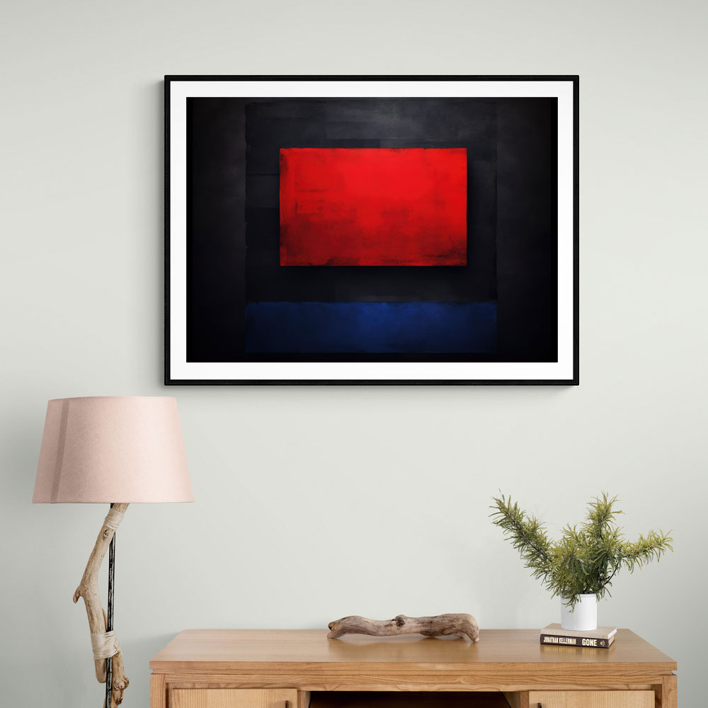Black & Red, Blue Abstract Squares In Rothko Style Wall Art
