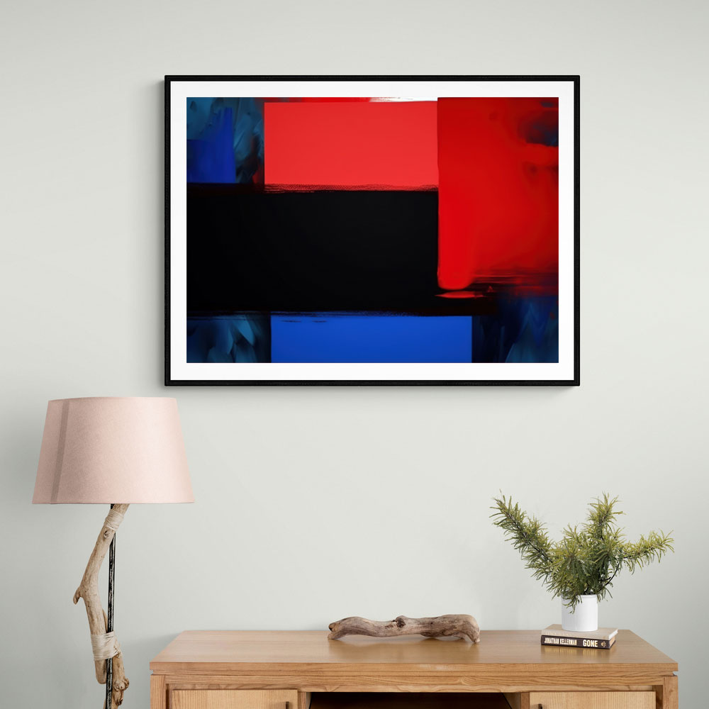Black & Red, Blue 2 Abstract Squares In Rothko Style Wall Art