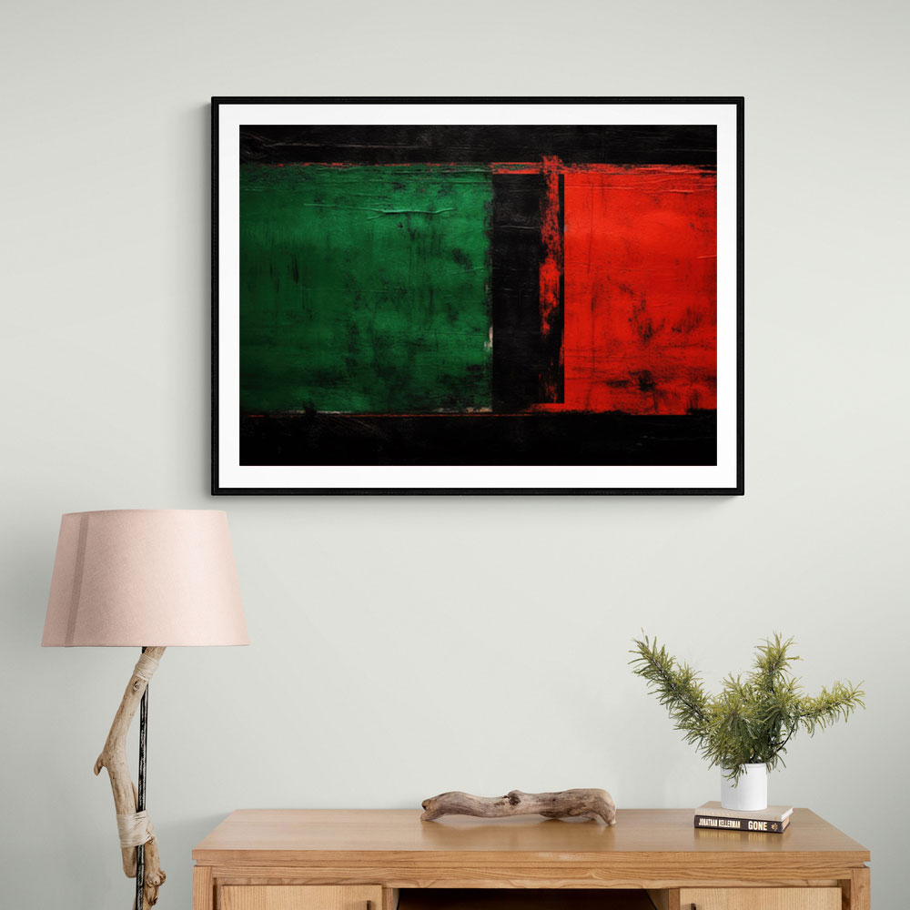 Black & Red, Green 3 Abstract Squares In Rothko Style Wall Art