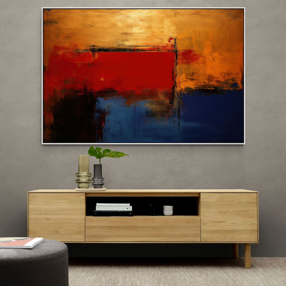 Blue, Gold & Red Abstract Squares In Rothko Style Wall Art
