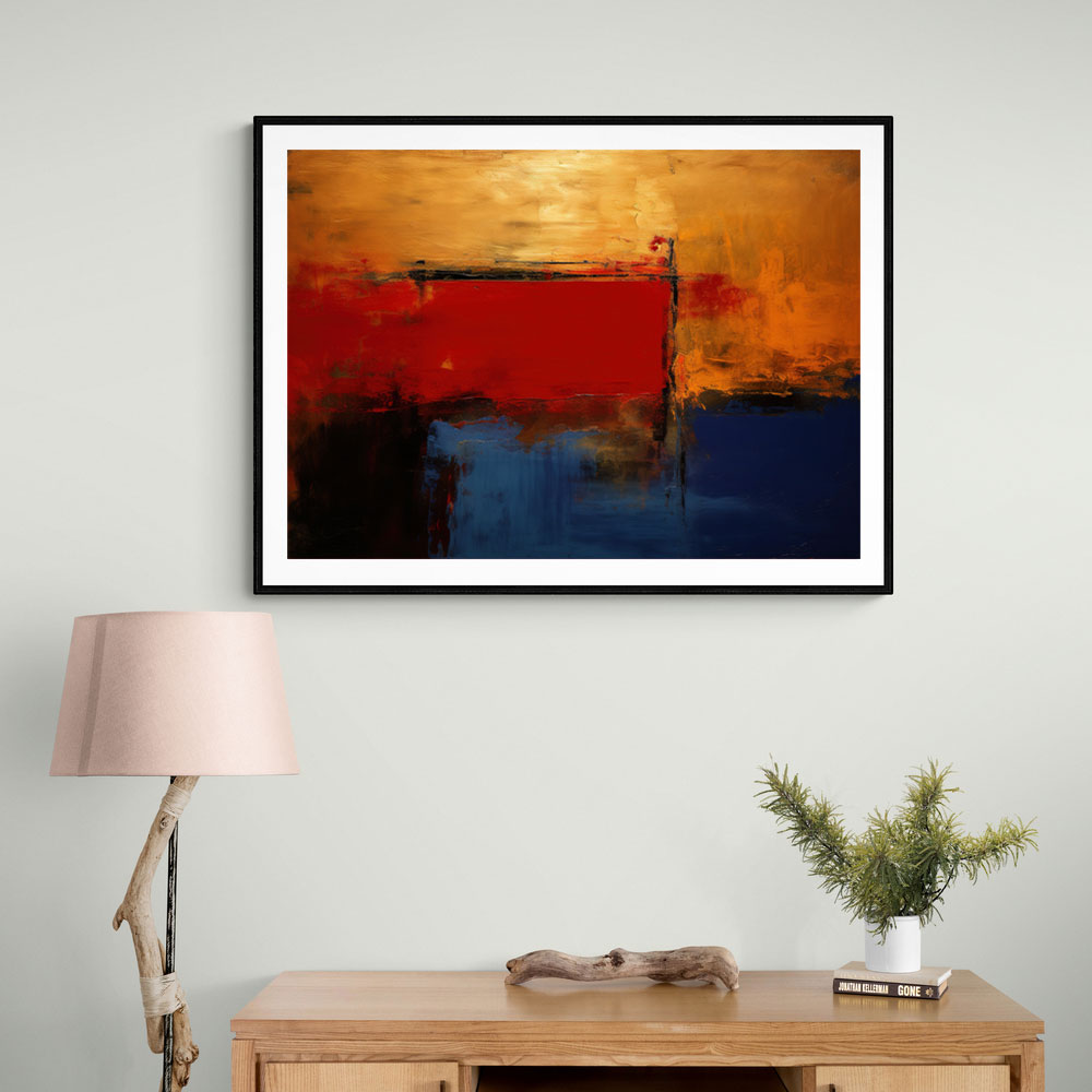 Blue, Gold & Red Abstract Squares In Rothko Style Wall Art