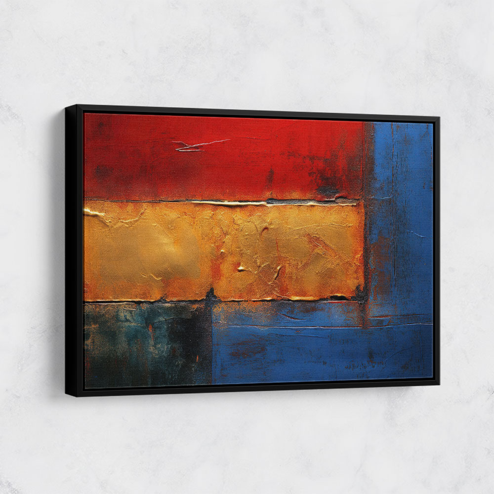 Blue, Gold & Red 2 Abstract Squares In Rothko Style Wall Art