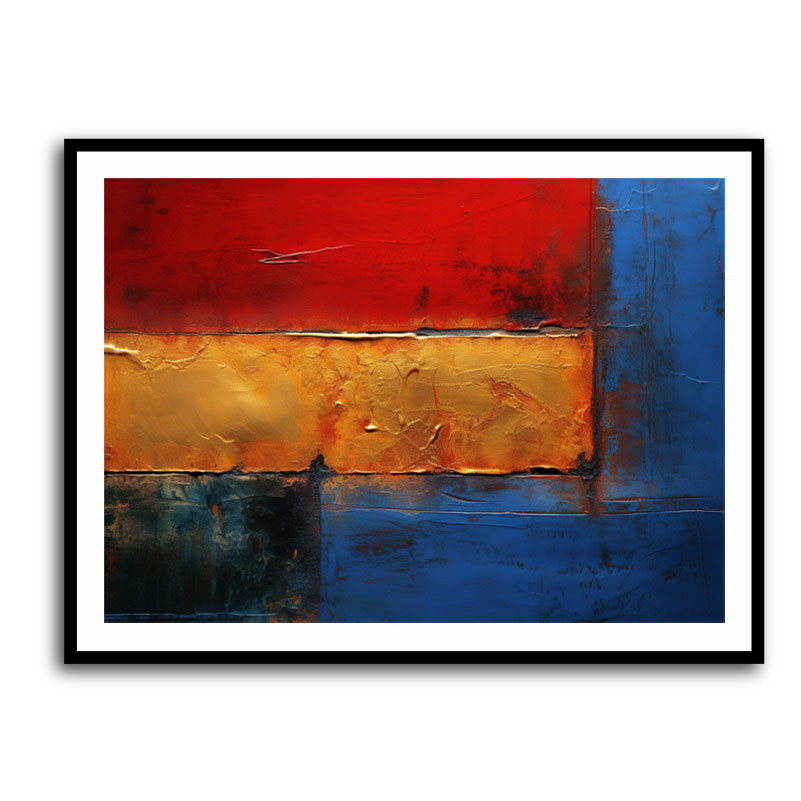 Blue, Gold & Red 2 Abstract Squares In Rothko Style Wall Art