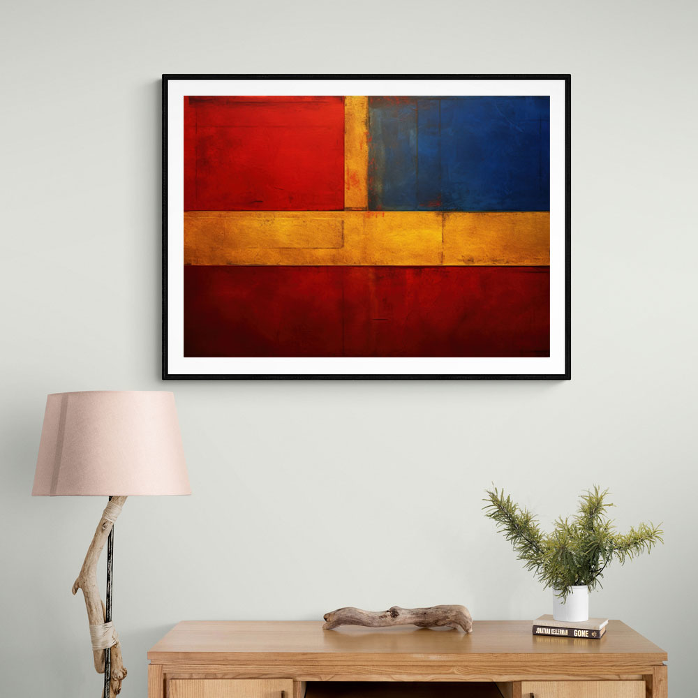 Blue, Gold & Red Abstract Rectangles In Rothko Style Wall Art