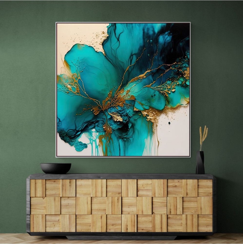 Alcohol Ink Gold and Turquoise 2 Abstract Wall Art