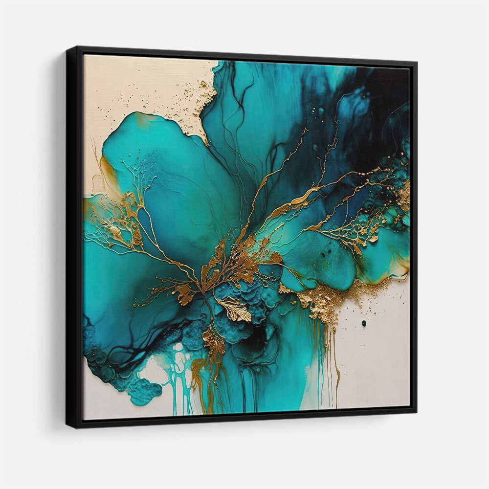 Alcohol Ink Gold and Turquoise 2 Abstract Wall Art