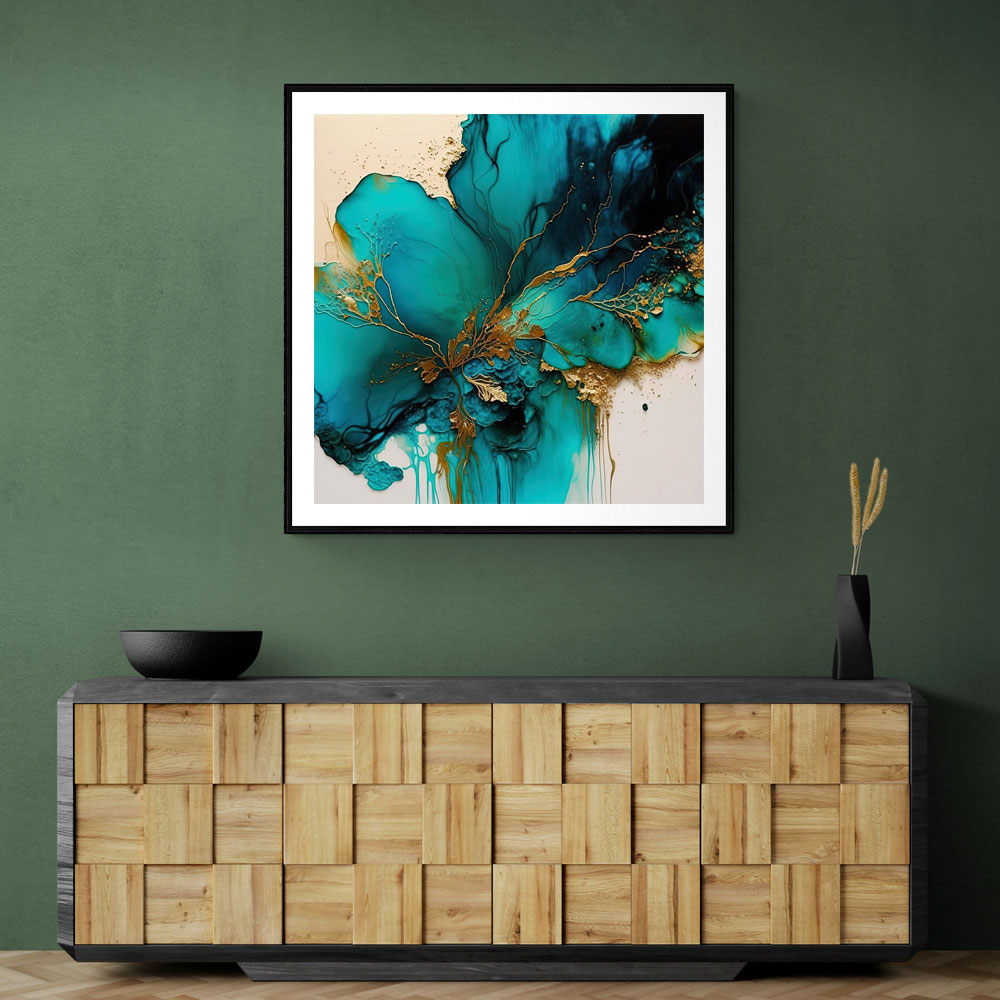 Alcohol Ink Gold and Turquoise 2 Abstract Wall Art