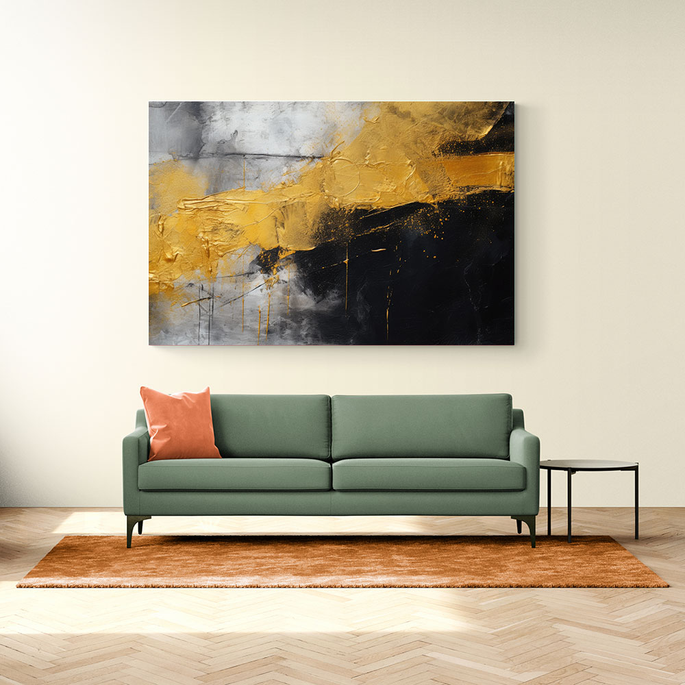 Black & Gold Texture Stoke Abstract Wall Art