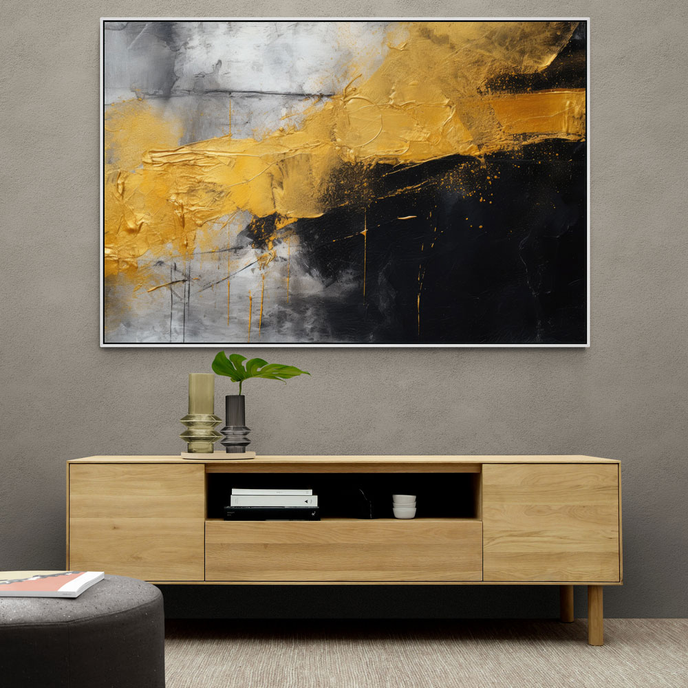 Black & Gold Texture Stoke Abstract Wall Art