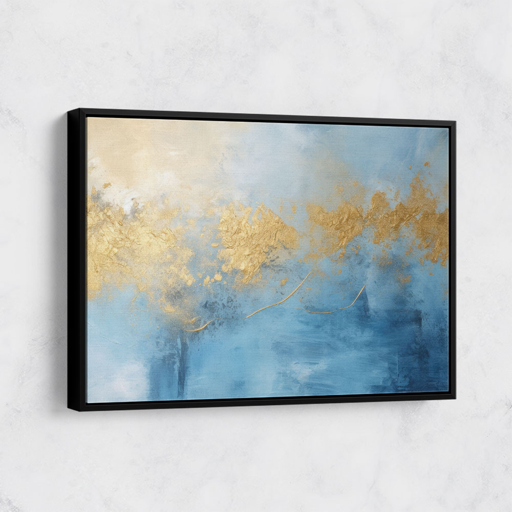Gold Stroke on Blue Abstract Wall Art