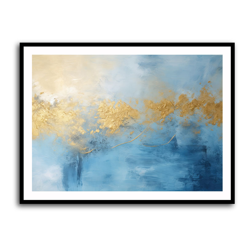 Gold Stroke on Blue Abstract Wall Art