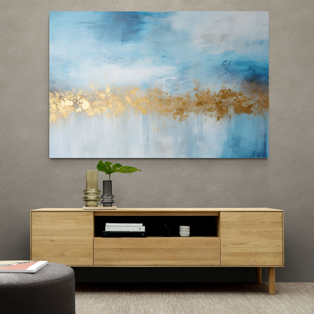 Gold Stroke on Blue Abstract 1 Wall Art
