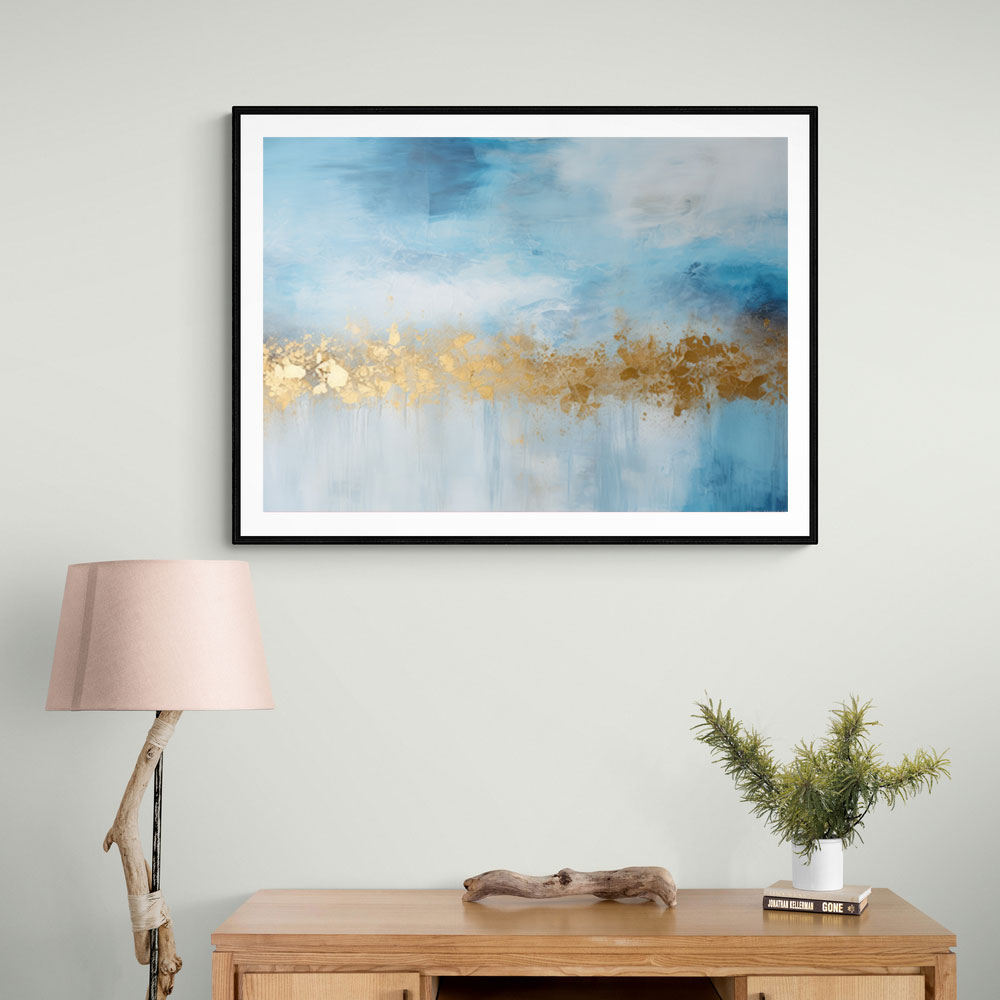Gold Stroke on Blue Abstract 1 Wall Art