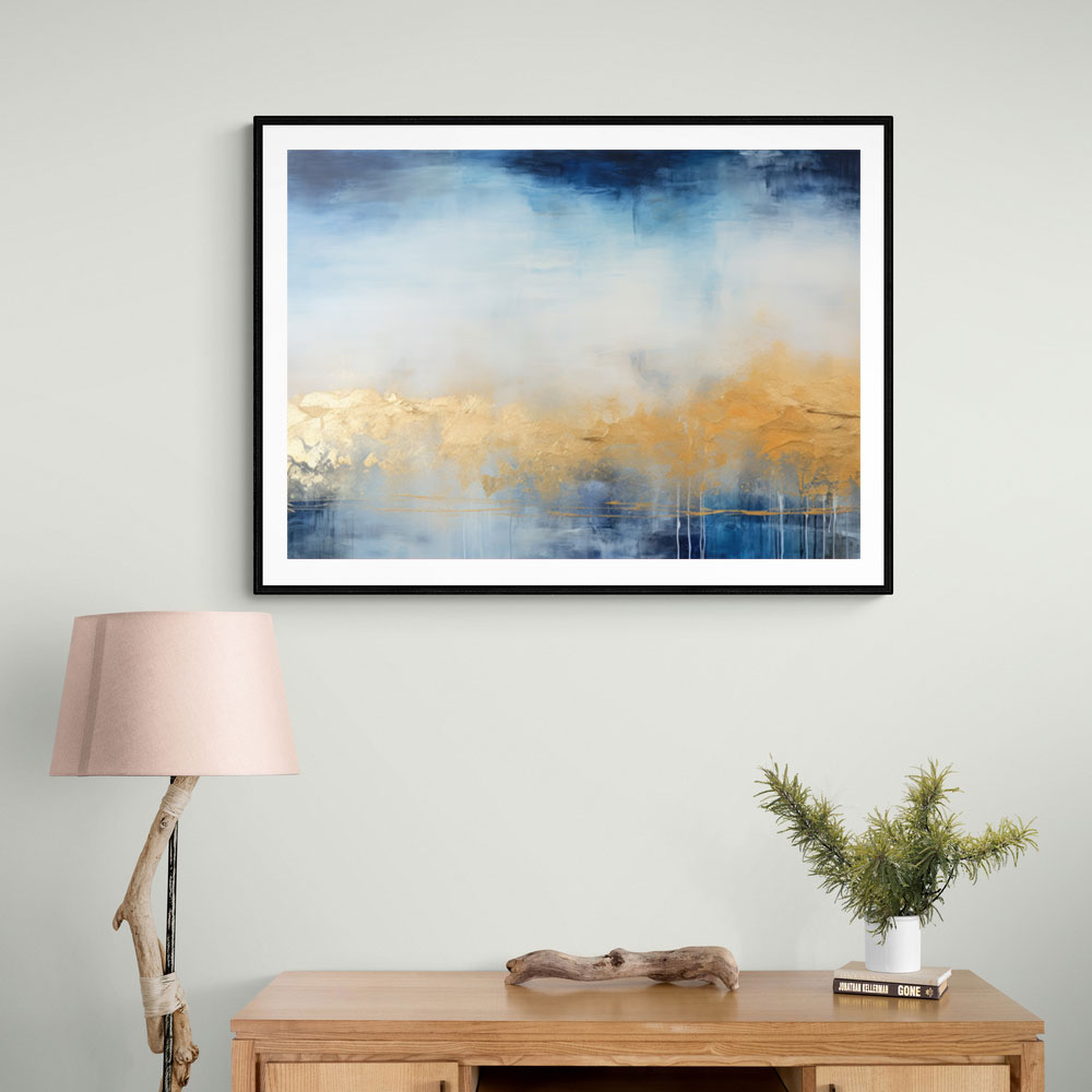 Gold Stroke on Blue Abstract 2 Wall Art