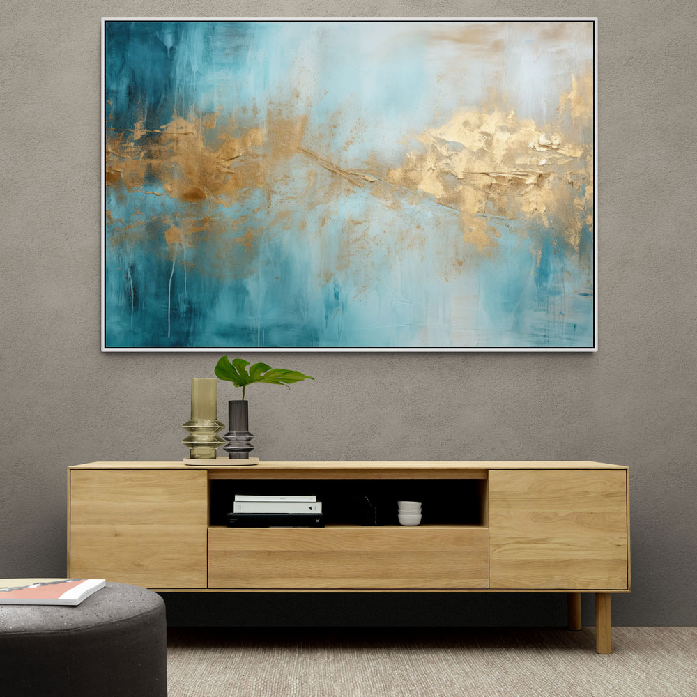 Gold Stroke on Blue Abstract 3 Wall Art