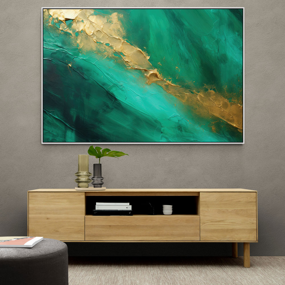 Gold Stroke on Emerald Green Abstract Wall Art