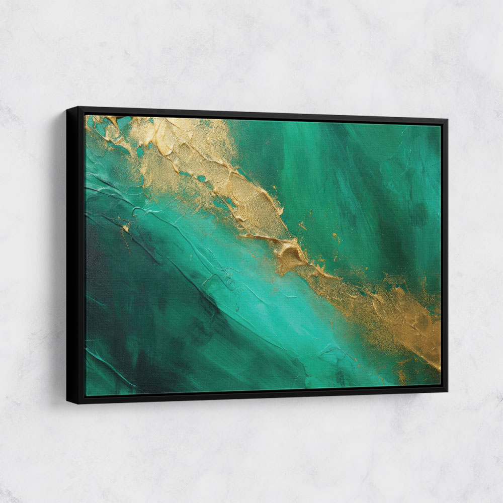 Gold Stroke on Emerald Green Abstract Wall Art