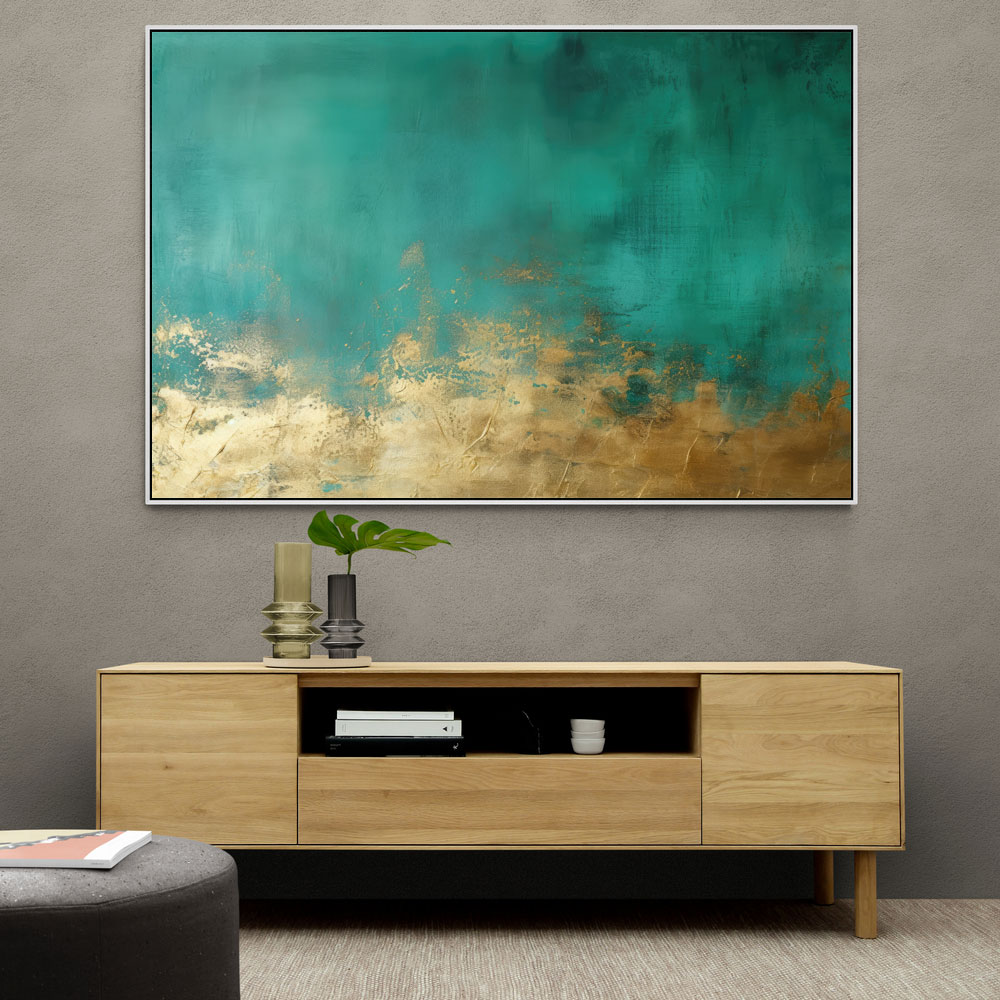 Gold Stroke on Emerald Green Abstract 2 Wall Art