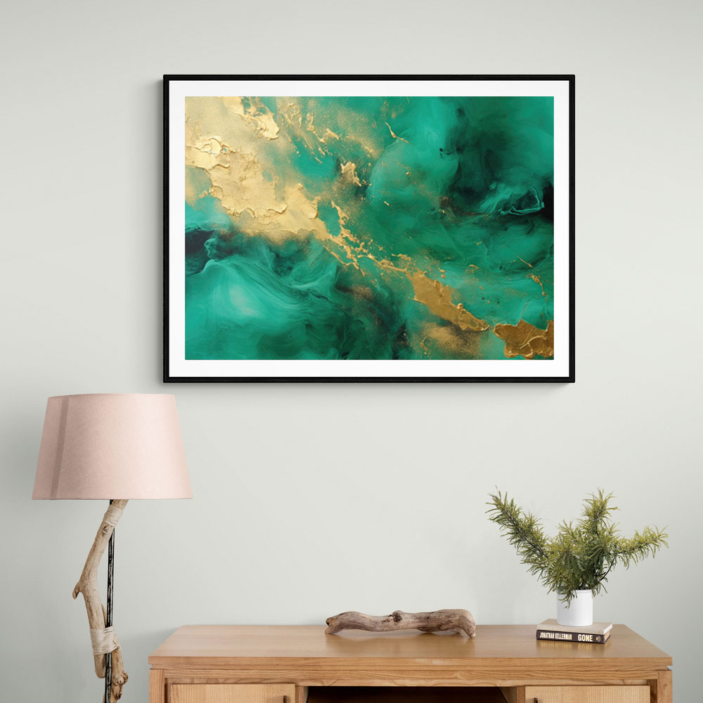 Gold Stroke on Emerald Green Abstract 3 Wall Art