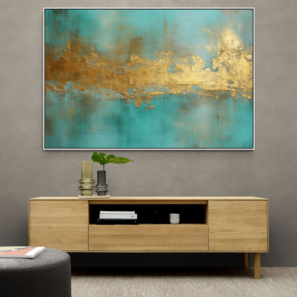 Gold Stroke on Turquoise Abstract 19 Wall Art