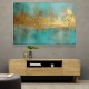 Gold Stroke on Turquoise Abstract 19 Wall Art