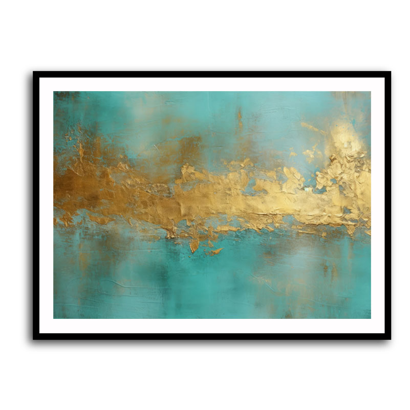 Gold Stroke on Turquoise Abstract 19 Wall Art