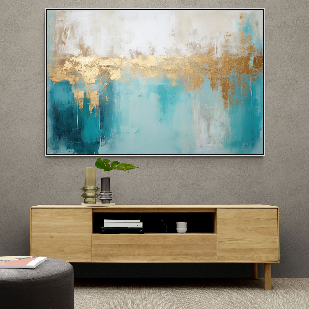 Gold Stroke on Turquoise Abstract 20 Wall Art