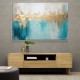Gold Stroke on Turquoise Abstract 20 Wall Art