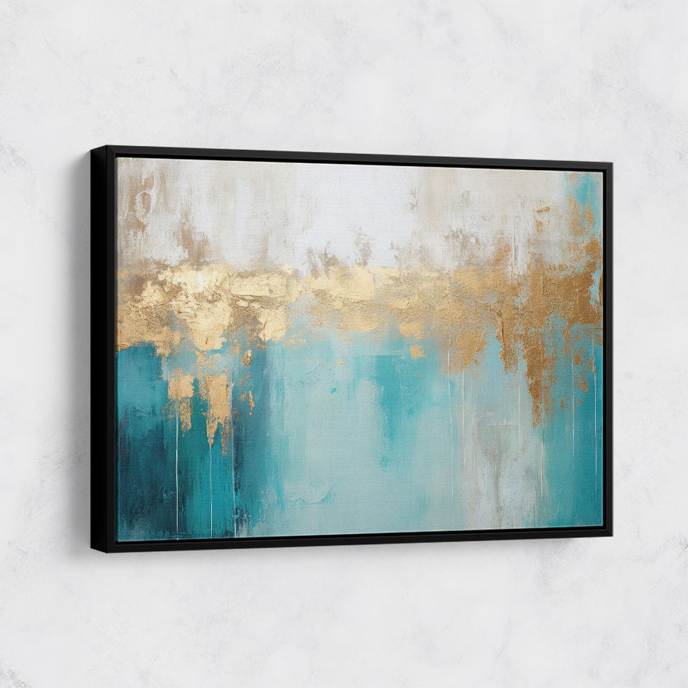 Gold Stroke on Turquoise Abstract 20 Wall Art