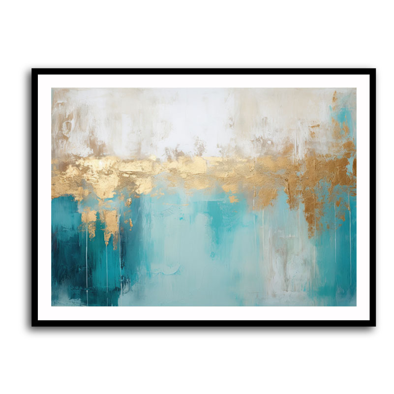 Gold Stroke on Turquoise Abstract 20 Wall Art