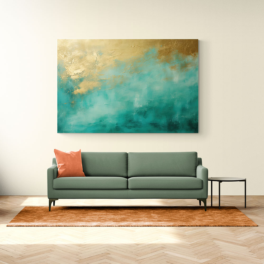 Gold Stroke on Turquoise Abstract 21 Wall Art