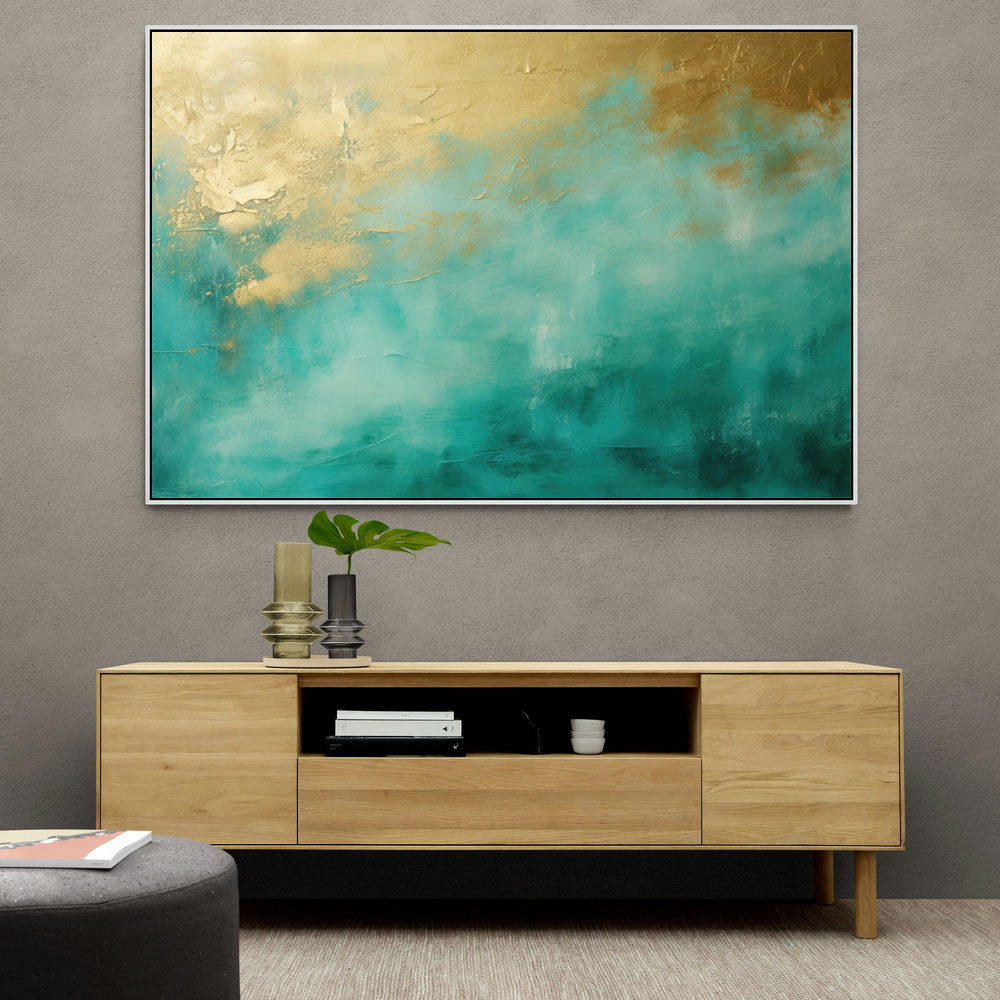 Gold Stroke on Turquoise Abstract 21 Wall Art