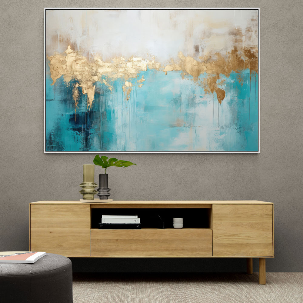 Gold Stroke on Turquoise Abstract 22 Wall Art