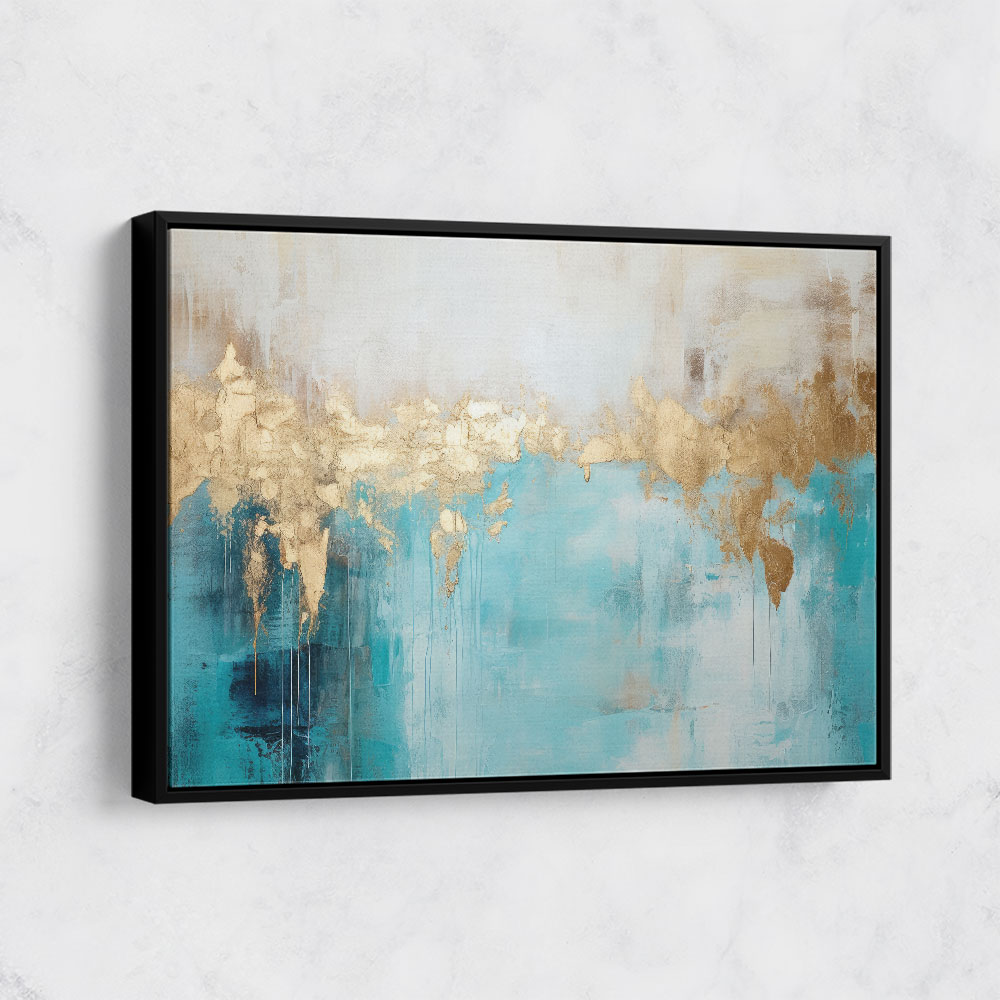 Gold Stroke on Turquoise Abstract 22 Wall Art