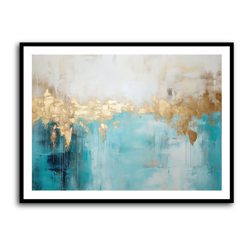 Gold Stroke on Turquoise Abstract 22 Wall Art