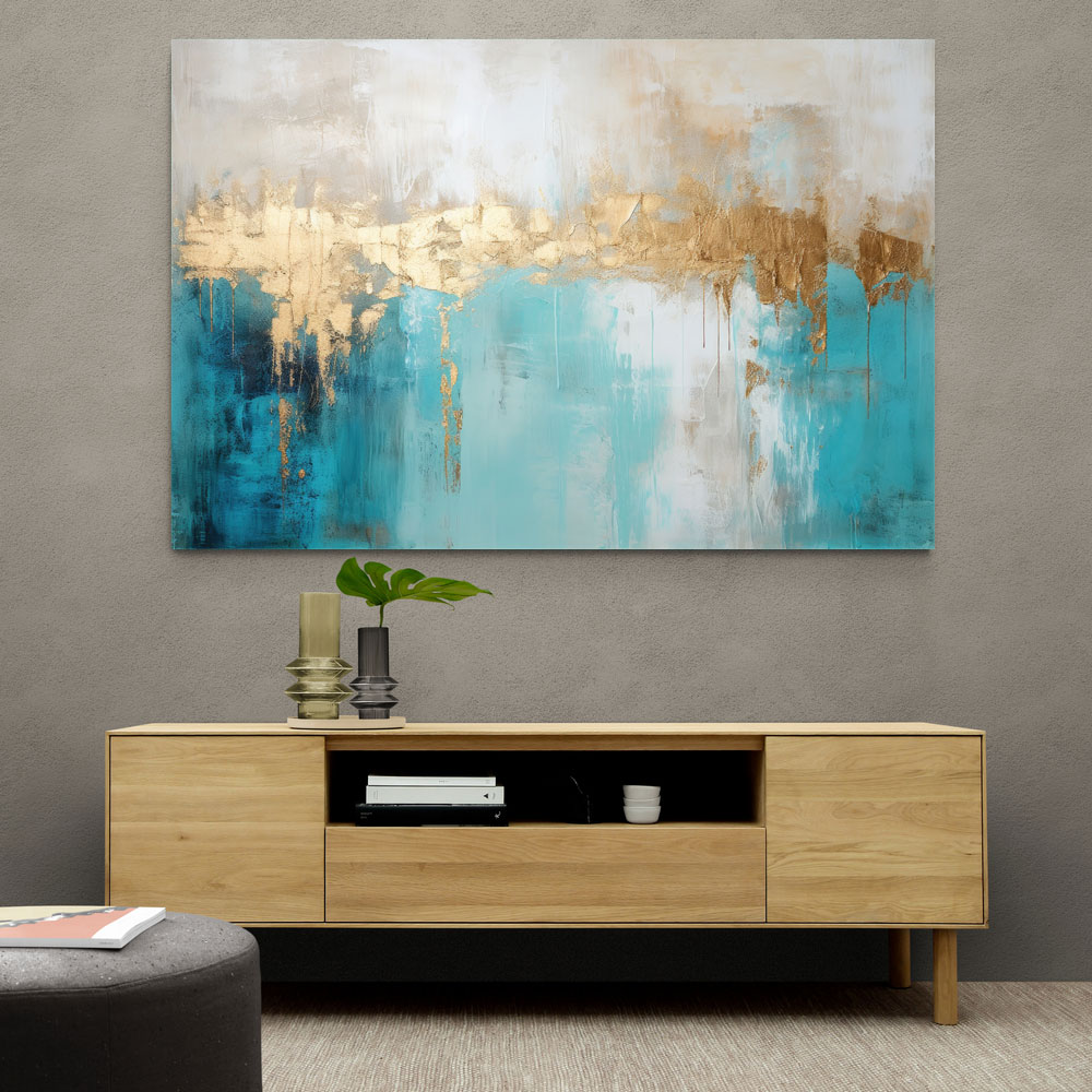 Gold Stroke on Turquoise Abstract 24 Wall Art