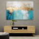 Gold Stroke on Turquoise Abstract 24 Wall Art