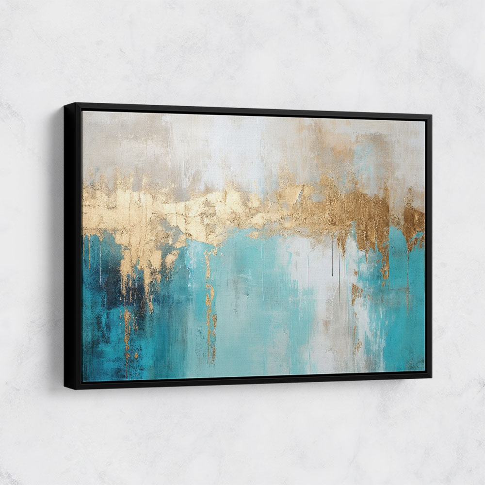 Gold Stroke on Turquoise Abstract 24 Wall Art