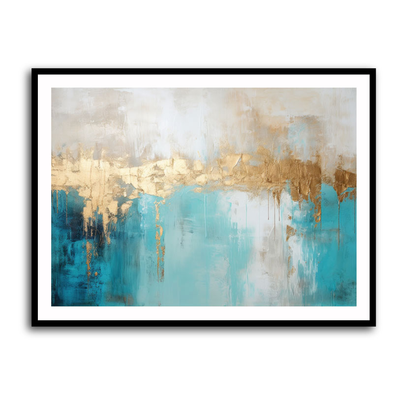 Gold Stroke on Turquoise Abstract 24 Wall Art
