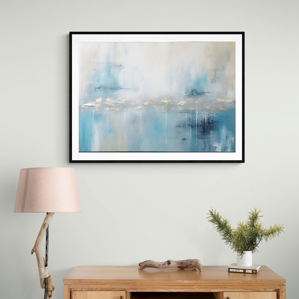 Silver Stroke on Blue Abstract Wall Art
