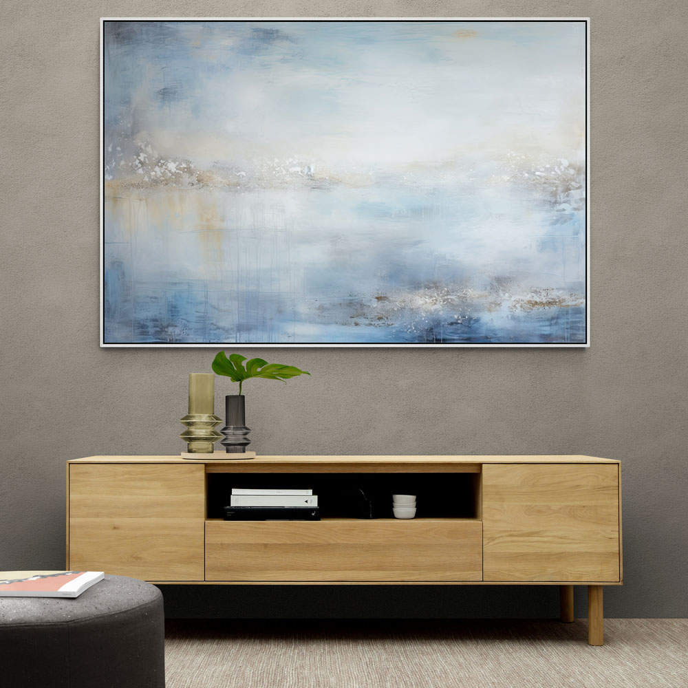 Silver Stroke on Blue Abstract 1 Wall Art