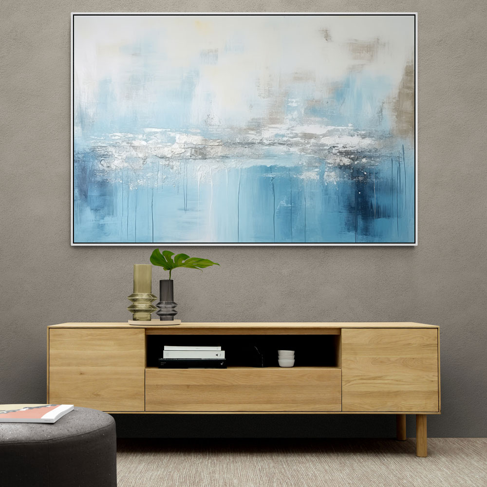Silver Stroke on Blue Abstract 2 Wall Art