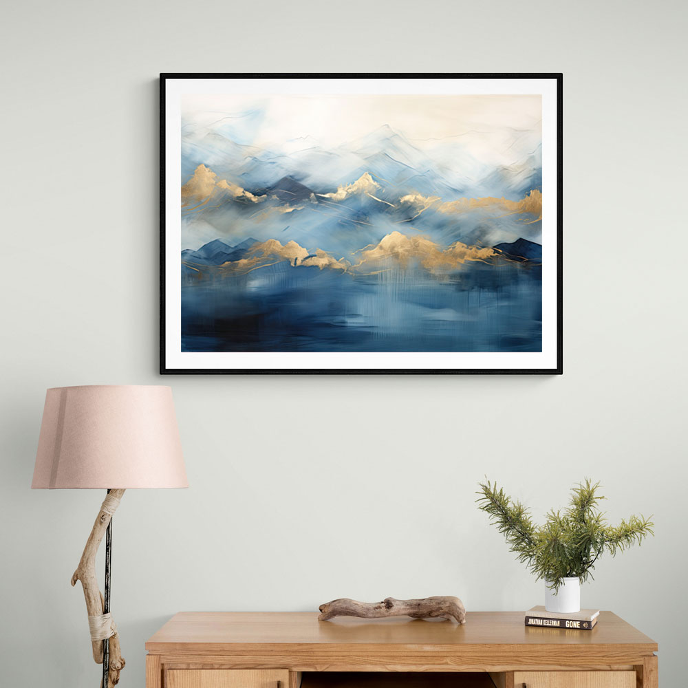 Gold Peaks On Blue Abstract Wall Art