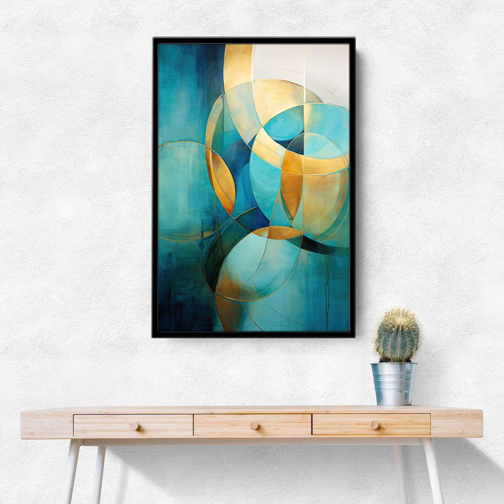 Teal & Gold Circles Abstract Wall Art