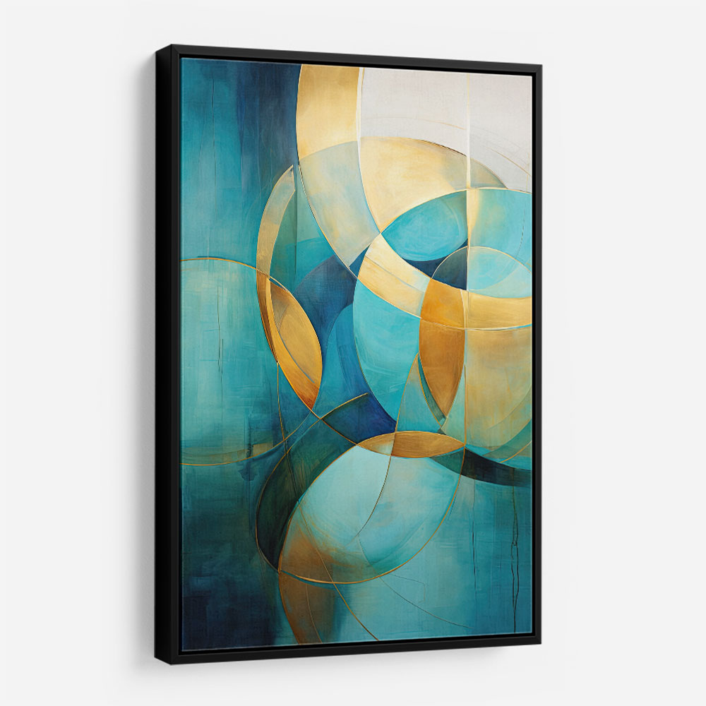 Teal & Gold Circles Abstract Wall Art