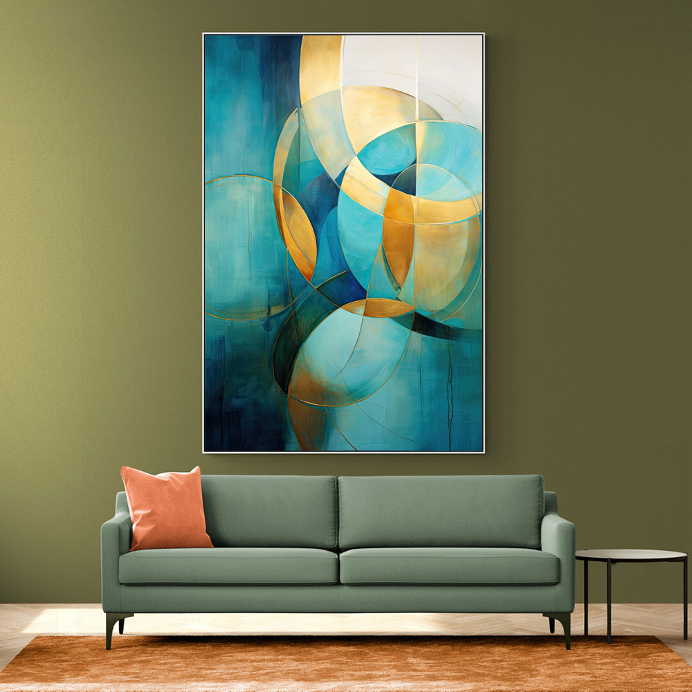 Teal & Gold Circles Abstract Wall Art
