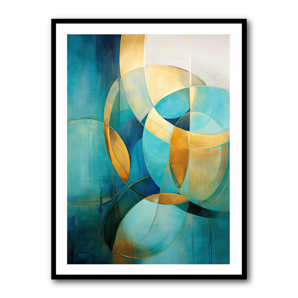 Teal & Gold Circles Abstract Wall Art
