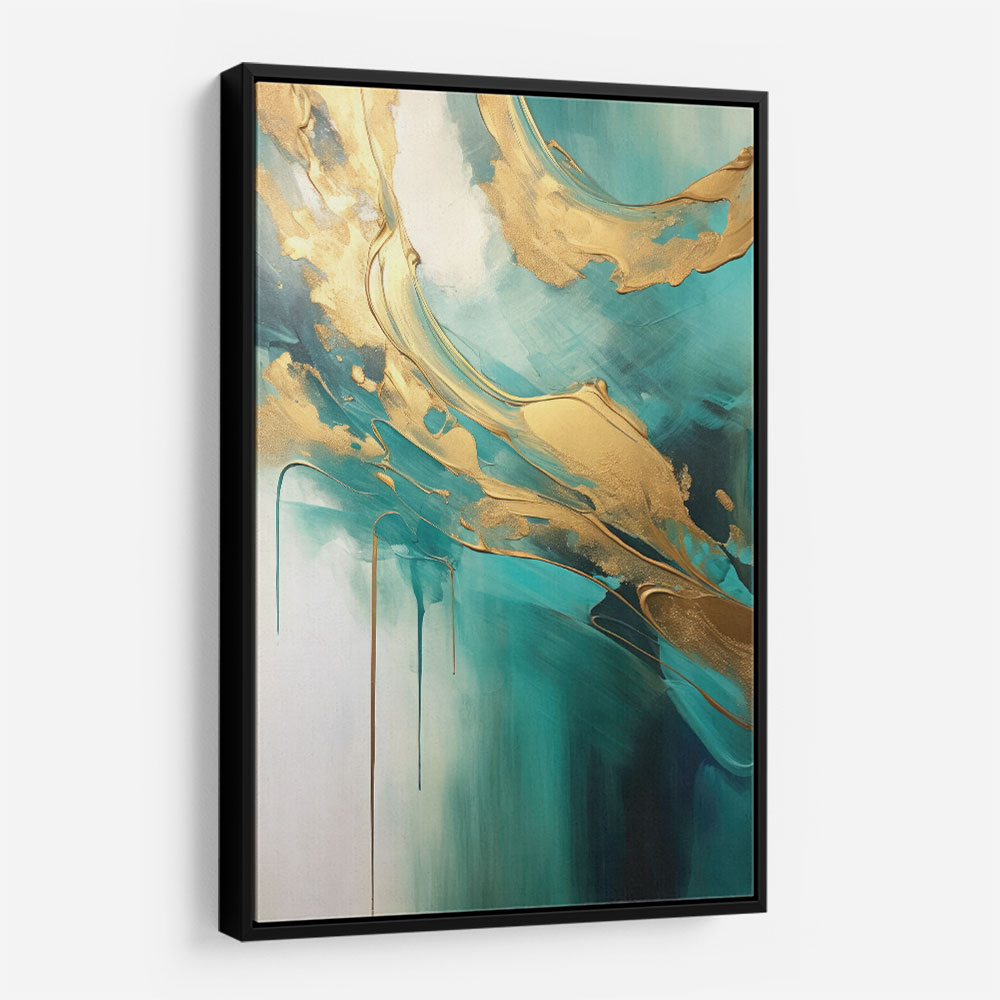 Gold Stroke On Teal Abstract Wall Art
