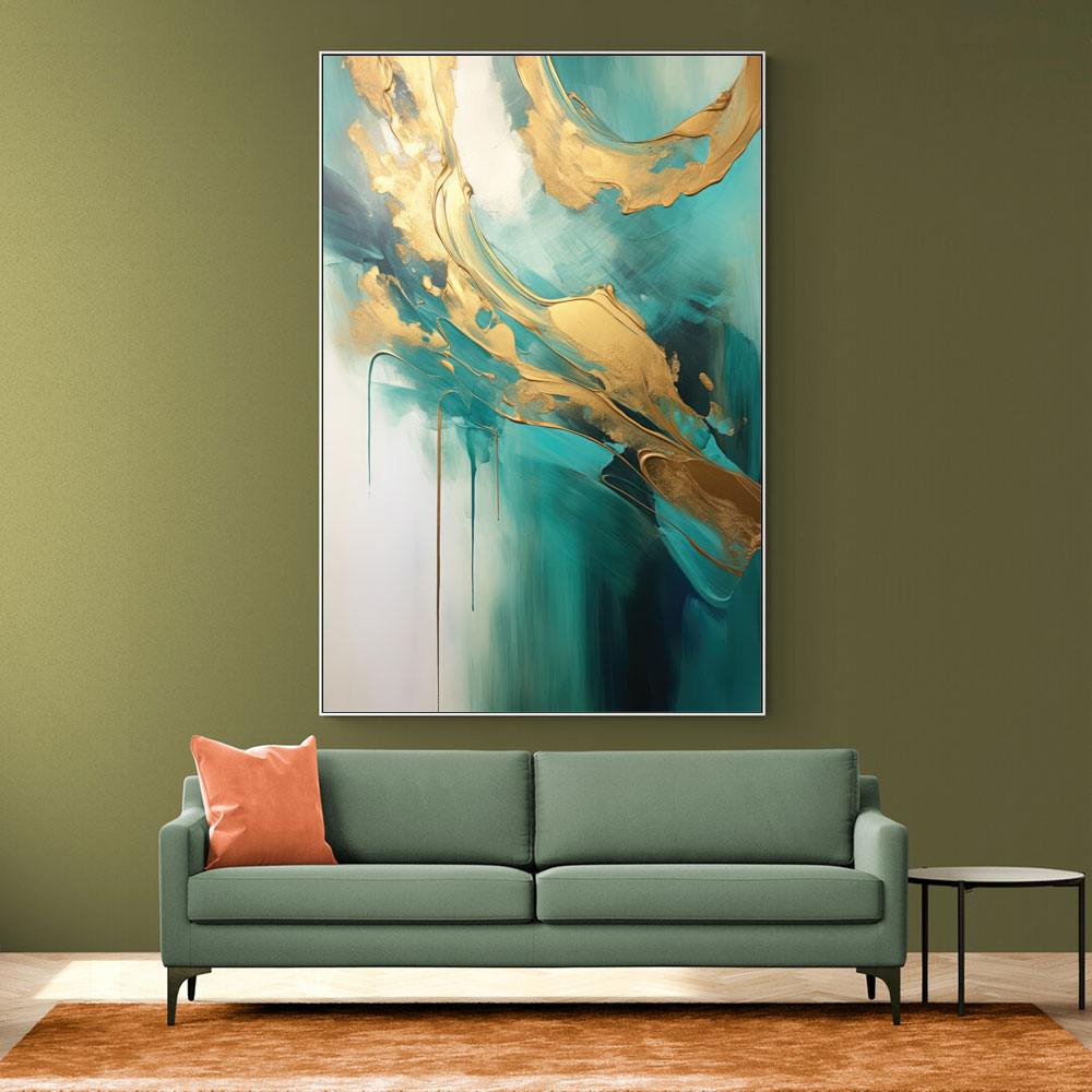 Gold Stroke On Teal Abstract Wall Art