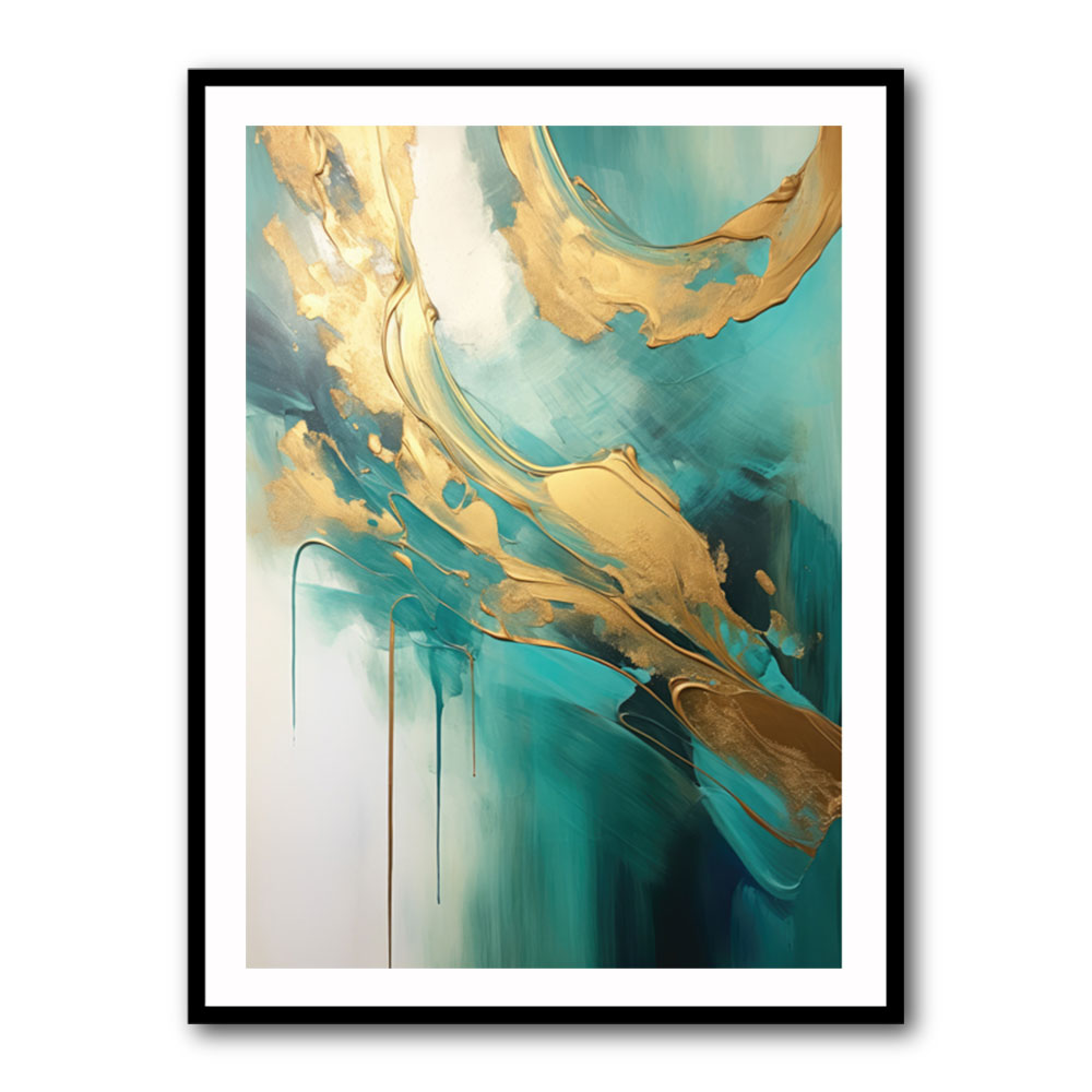 Gold Stroke On Teal Abstract Wall Art